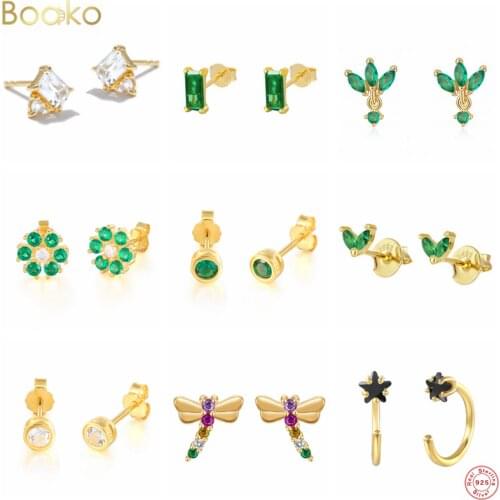 BOAKO Soild 925 Sterling Silver Kawaii INS Colored Zircon Stud Earring For Women Piercing Earring Hook Wedding Fine Jewerly Gift