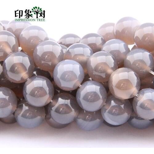 10Pcs 6/8/10/12/14mm Natural Grey Agates Gem Round Beads For Necklace Handmade DIY Jewelry Components Making Loose Stone Beads