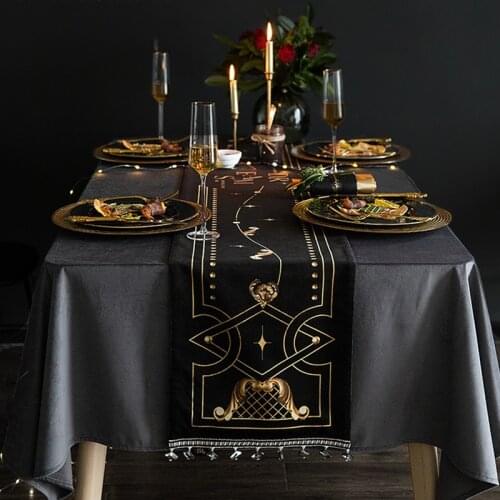 Black Gold Table Runner American Classic Printing Black Table Runners French Velvet Home Decorative Tablecloth Decor Bed Runner