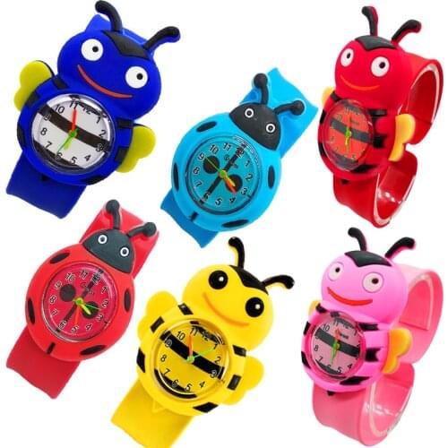 Cartoon Childrens Watch Bee Ladybug Beetle Flapping Strap Kids Watches for Boys Girls Christmas Gift Clock for Student Prize