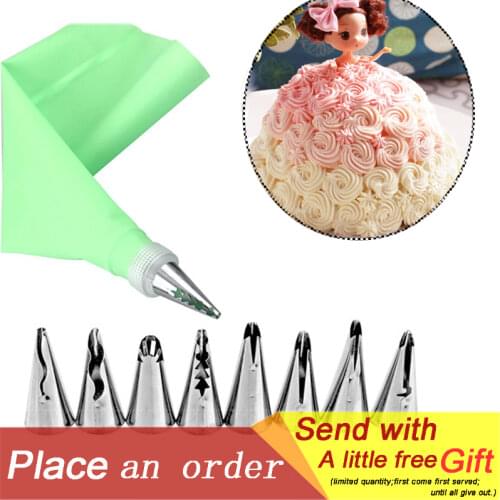 10pcs/set Icing Stainless Steel Russian Nozzles Wedding Cake Decor Skirt Cake Nozzles Piping Tips Pastry Silicone Cake Bags
