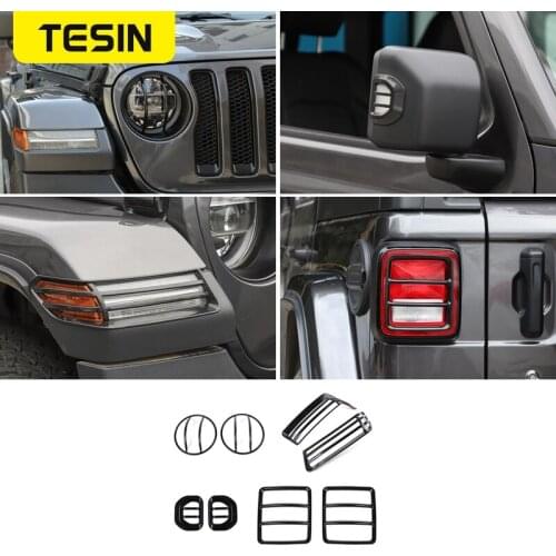 TESIN Lamp Hoods for Jeep Wrangler JL 2018+ Car Headlight Wheel Eyebrow Lamp Mirror Turn Signal Decoration Cover Accessories
