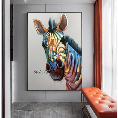 Colorful Zebra Colors Animal Abstract Oil Painting On Canvas Hand Paint Wall Picture Wall Decor