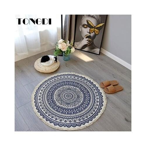 TONGDI Boho Round Carpet Mat Printing Soft Elegant Lace Fringed Anti-slip Rug Luxury Decor For Home Parlour Living Room Bedroom