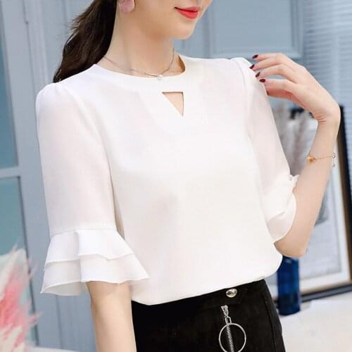 Summer Wommen Oversized Blouse Shirt Vogue Hollow Out Chiffon Blusa Office Lady SHIRT Camisa feminina Half Sleeve Under Blouse
