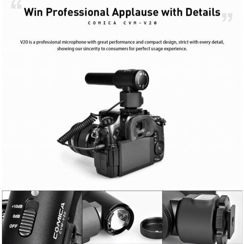 CoMica CVM-V20 On Camera Video Microphone Condenser Shotgun Video Interview Mic for Smartphone iPhone Samsung Huawei Camera
