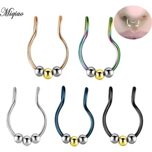 Miqiao 2pcs Stainless Steel False Ear Clip Nose Ring Nasal Septum Piercing Jewelry Beads U Nose Ring Human Body Piercing New