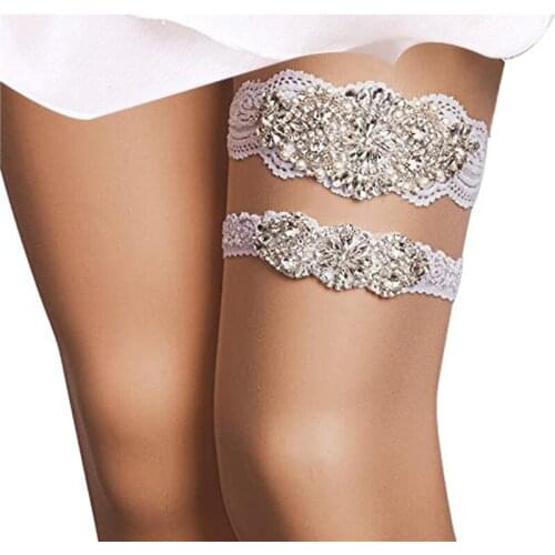 Women Fashion Garters For Bride Wedding Garter Set With Rhinestones Lace Bridal Accessory Leg Decoration 2021 New Elegant