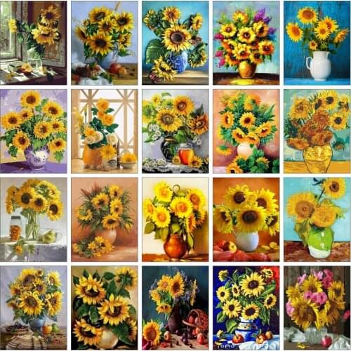 AZQSD Sunflower Painting By Numbers Flower Home Decor Gift Acrylic Oil Painting By Numbers Picture Paint On Canvas Wall Decor