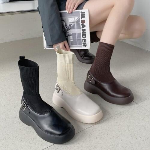 2021 New Womens Shoes Socks Shoes Chelsea Boots Womens Boots Platform Soles Increased Stretch Cloth Stitching Single Shoes
