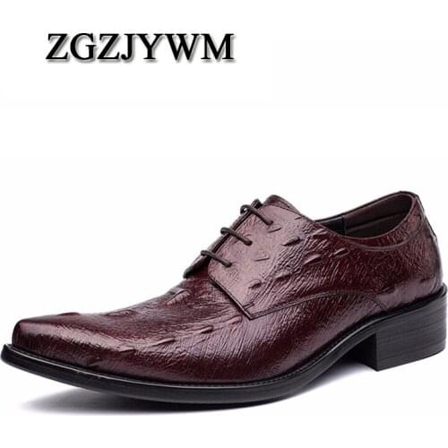 ZGZJYWM New Black/Red Mens Oxfords Crocodile Pattern Lace-Up Pointed Toe Genuine Leather Business Formal Wedding Office Shoes