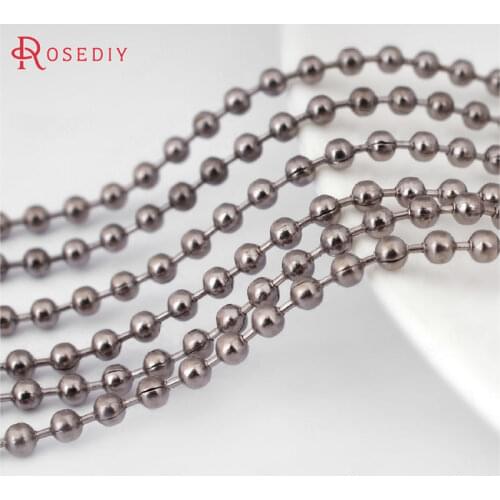 Wholesale Gun Metal black Bead diameter 1.2mm 2.4mm Copper / Iron Round Ball Chains Accessories 5 Meter (JM2612)