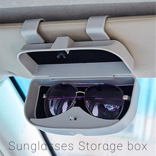 Portable Car Sunglasses Storage Grey Auto Interior Roof Clip Case Holder Stand Box