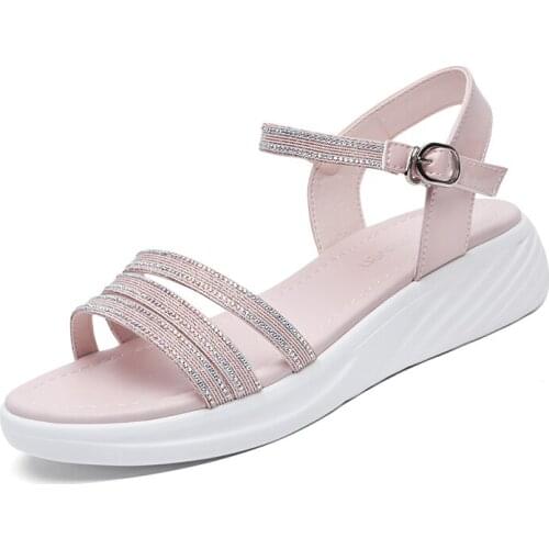 Open Toe Platform Sandals, Flat Buckle Solid Color Shoes For Women, WomenS Platform Shoes