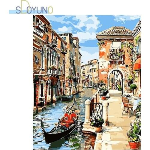 SDOYUNO 60x75cm Paint By Numbers Venice DIY Oil Painting By Numbers On Canvas Landscape Frame Digital Hand Painting Home Decor
