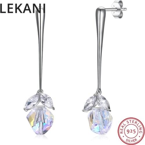 LEKANI Crystals From SWAROVSKI Beads Drop Earrings S925 Sterling Silver Colorful Pendant Piercing For Women Party Wedding Gifts
