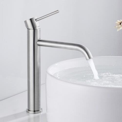 HOTBEST Brushed High Basin Faucet Bathroom Taps Single Lever Wash Hand Face Mixer Washbasin Faucets with Hose