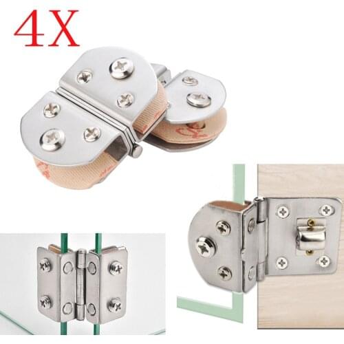 4Ps Glass Door Clamp Hinge Double-Sided Single-Sided Door Clip Stainless Steel Clamps for 4-12mm Glass Showcase Cabinet Cupboard