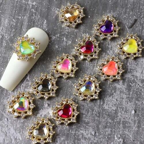 Japanese Diamond Nail Art Jewelry Love Heart-shaped Luxury Zircon Flame Candy Color Nail Art Decoration