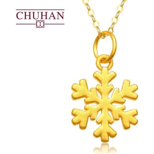 CHUHAN Au999 Gold Snowflake Necklace Pendant Fashion Romantic Women Gold Jewelry 3D Hard Gold Clavicle Chain Fine Wedding Gift