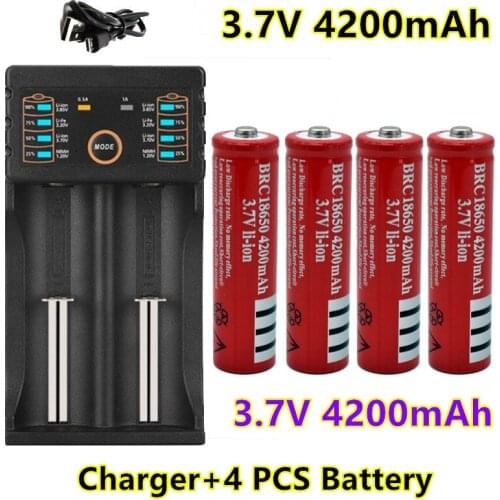 100% Original 18650 battery 3.7V 4200mAh rechargeable liion battery for Led flashlight Torch batery litio battery+charger