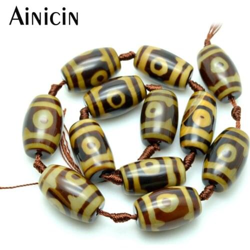 12beads (1 Strand) High Quality Brown Color Tibetan DZI Beads 15x26mm Barrel Shape For Jewelry Making Materials