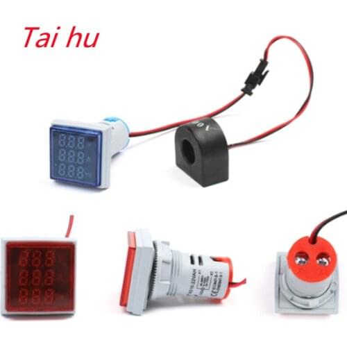 3in1 Voltmeter Ammeter Hz Indicator 22mm Digital AC 60-500V 0-100A 20-75Hz Current Frequency Meter Digital Voltage Amp Led Lamp