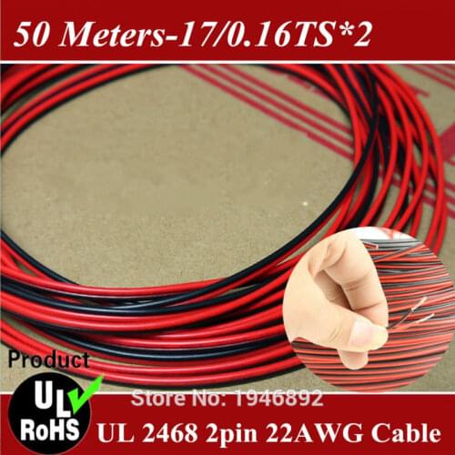 50 Meters/lot-Tinned copper 22AWG, 2 pin Red Black cable, PVC insulated wire,Electric cable, LED cable 17/0.16TS*2