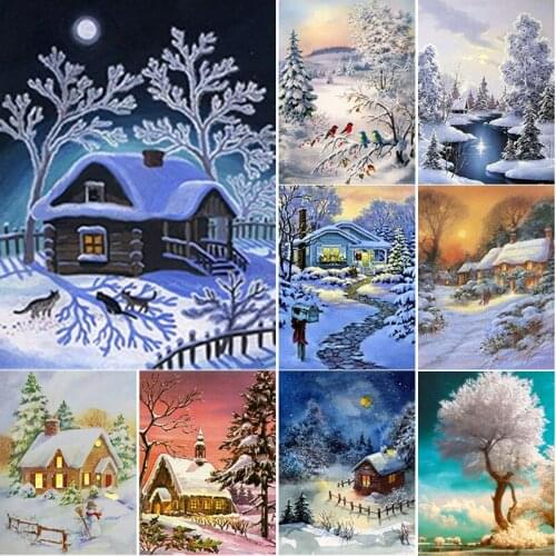 5D DIY Diamond Painting Snow Scene Diamond Embroidery Cross Stitch Scenery Full Square Round Drill Crafts Art Gift Home Decor