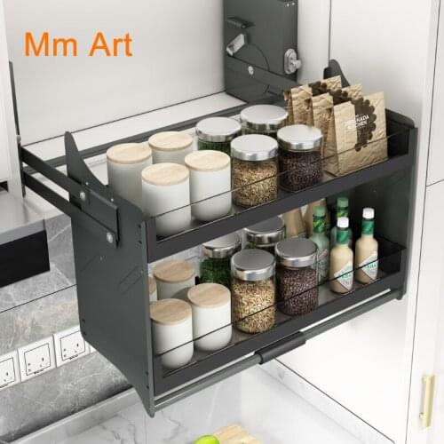 Amethyst Basket for Hanging Wall Case Kitchen Storage Closet Lifting Lower Double-Layer Damping Buffer