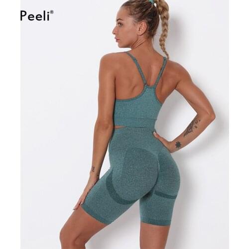 Peeli Seamless Yoga Set Gym Fitness Clothing for Women Sports Suit Set Sports Bra Running Push Up Shorts Seamless Workout Set