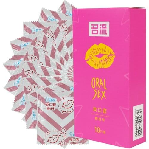 Safe Contraception Oral Sex Condom Cherry Flavor Natural Latex Condoms Penis Sleeve Sex Toys for Men Blowjob 10pcs/box