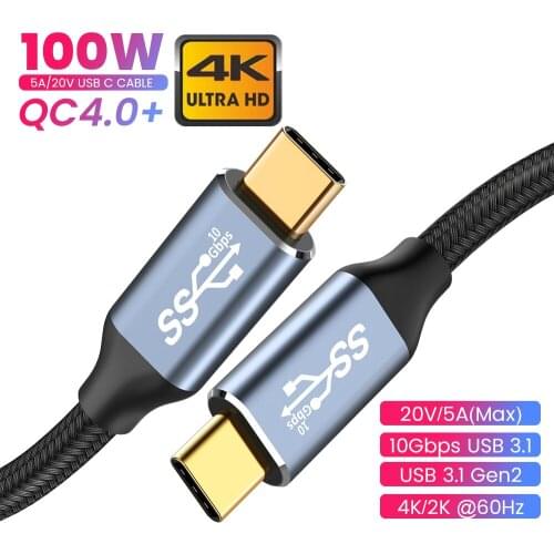 USB C to USB C Cable 100W USB 3.1 Gen2 USB Cable Type-C 5A E Mark Fast Charging Nylon Cord For MacBook Pro iPad 0.5/1/1.5/2m