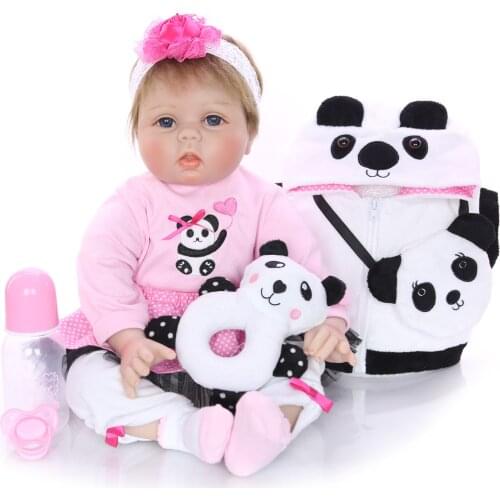 KEIUMI 22 inch Lifelike Reborn Boneca 55 cm Lifelike Soft Silicone Vinyl Reborn Baby Doll Cosplay Panda Kids Playmates Gifts