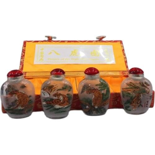 Chinese Unique Painting snuff bottle inside painted four combinations tiger