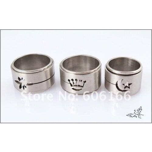 Wholesale 15mm Width Silver Tone Spin Mens Ring Stainless Steel Rings Fashion Jewelry 17#--22# Mixed Order
