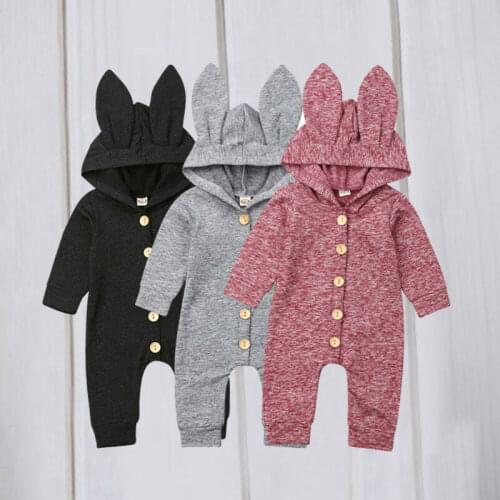 Newborn Baby Boy Girl 3D Ears Button Romper Jumpsuit Clothes Outfits Casual Kids Single Breasted Solid Rompers
