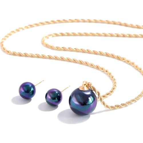 KOMi 8Colors Polynesian Hawaiian Samoa Marshall Style Glass Pearl Twisted Chain Necklace Pendant Dangle Stud Earrings Set