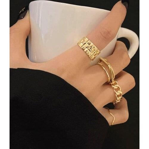 New Joint Rings Sets for Women Chain Irregular Design Rings Set Sense Jewelry Fashion Personality Ins Simple Punk Hip Hop Ring