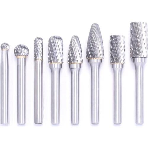 8pcs Rotary FileTungsten Carbide Burr Cylinder Shape Radius End Milling Cutter Double Cut Rotary Burr File Electric Grinding Fil