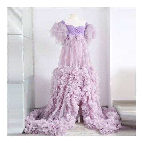 Cute Fluffy Tulle Pregnancy Gown Real Image Short Sleeves Ruffles With Train Sweetheart Long Bridal Maternity Dresses