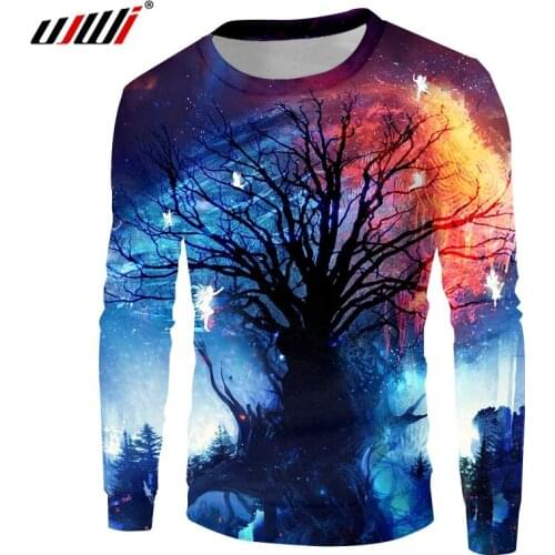 UJWI 2019 Man On Sale Popular Sweatshirt 3D Printed Colorful Starry Tree Summer Mens Casual Long sleeve shirt Drop Shipping