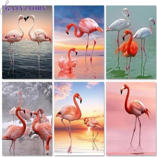GATYZTORY Unframe Flamingos Paint By Number Kits Animal DIY Handmade Gift Oil Painting By Numbers Acrylic Painting For Home Deco