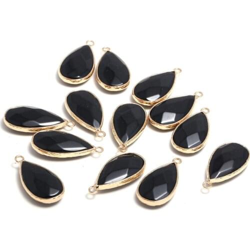 New 5pcs Natural Stone Water Drop Shape Section Black Agats Pendants for Jewelry Making DIY Necklace Size 16x30mm