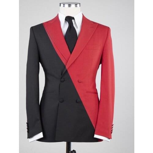 New Arrival Contrast Design Party Suits Men Men Slim Fit Suits Pant Prom Doube Breasted Suit Costume Homme (Jacket+Pants)