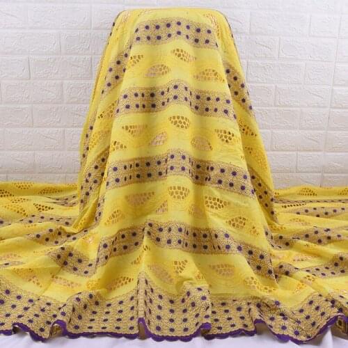 Zhenguiru New Arrival Yellow African Lace Fabric Mesh Swiss Voile Fabric Bright Diamond Nigerian Fabric For Women Wedding A2088