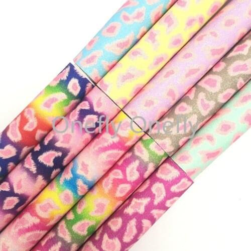 Onefly Wholesale Dropshipping Leather Supplier Leopard Printed Synthetic Faux Fabric Leather Sheets Bows Bags DIY 21x29cm FZ048