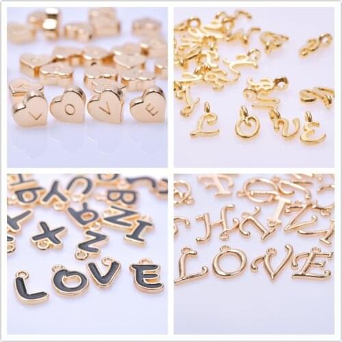 Golden 26pcs Alphabet Letter Charms For Jewelry Making Accessories For Necklace Earring Charm Pendant Initial DIY Material Alloy