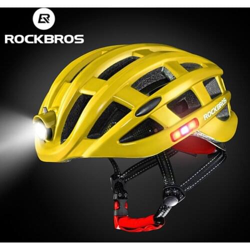 Rockbros Bicycle Light Helmet Men Women Ultralight Bike Intergrally-molded Helmet USB Rechargeable Cycling Headlight Safe Helmet