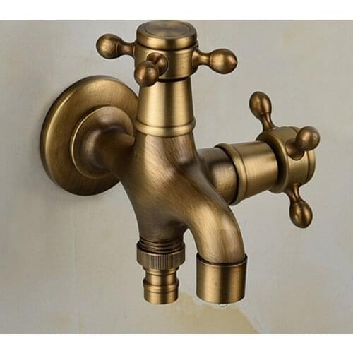 Antique Brass Basin Faucet Double Using Washing Machine Faucet Bathroom Corner Faucet Tap Garden Outdoor Mixer